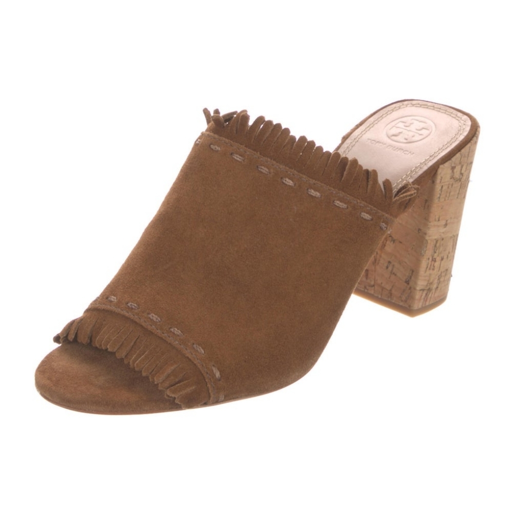 Tory Burch Suede Fringe Trim Accent Slides Sz 8